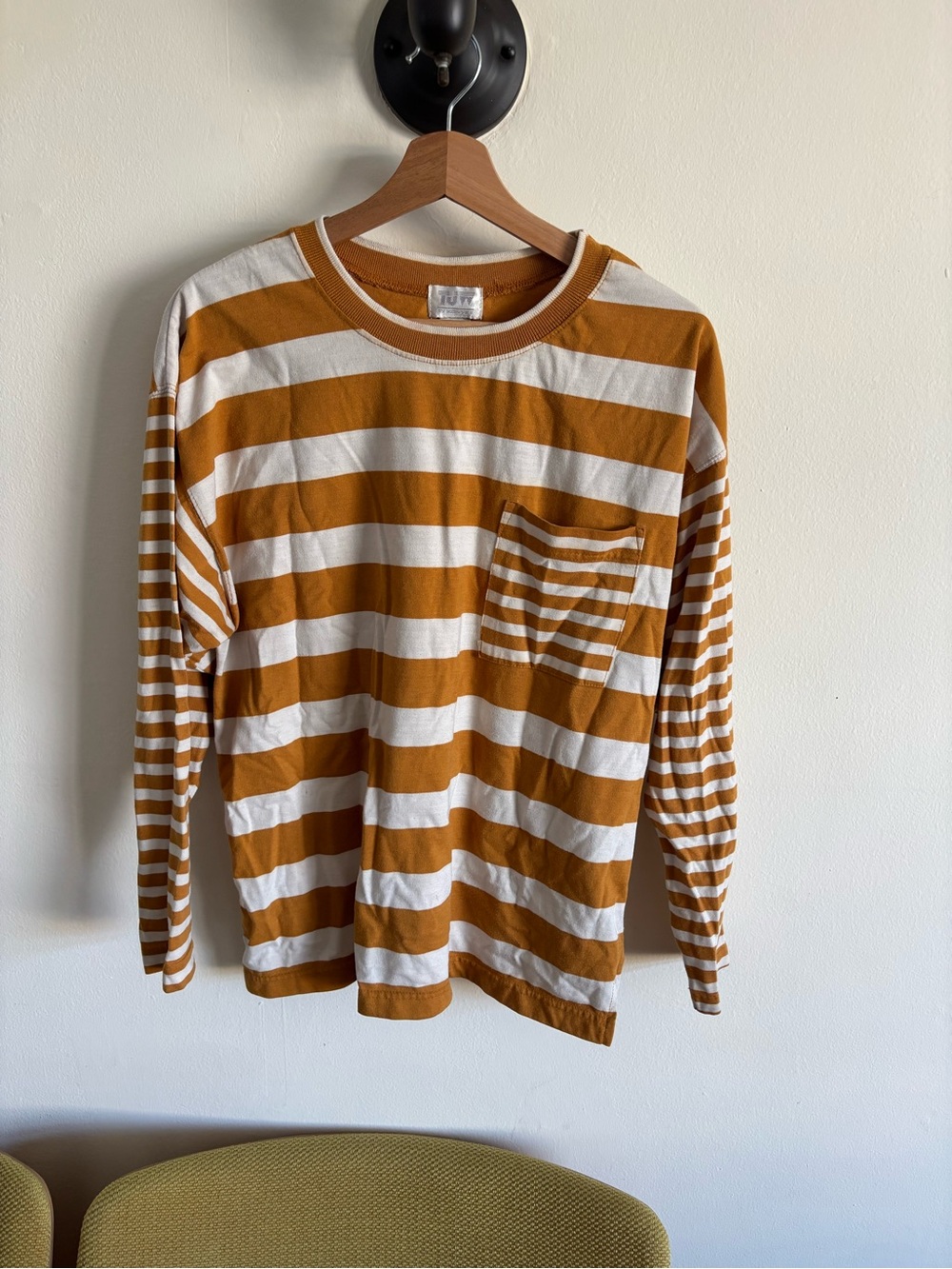 Striped Long-Sleeve Pocket Tee - Mustard & White